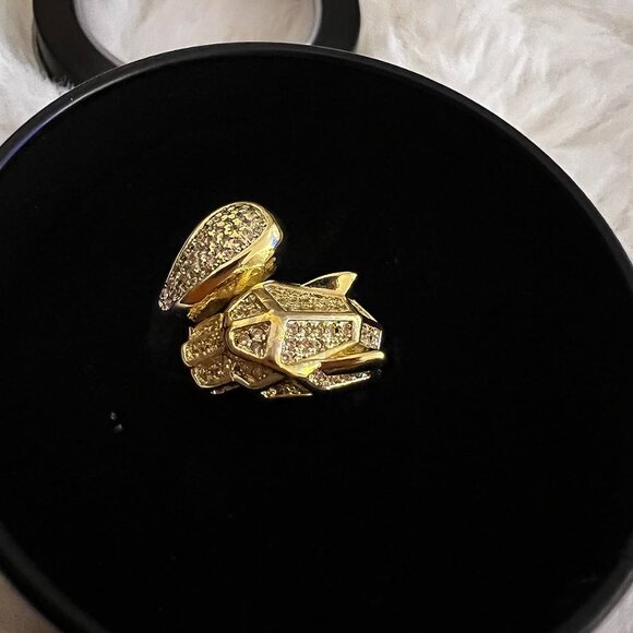 Neiman Marcus 14K Gold Plated Transparent Crystal Rhinestone Leopard Ring - Picture 2 of 5